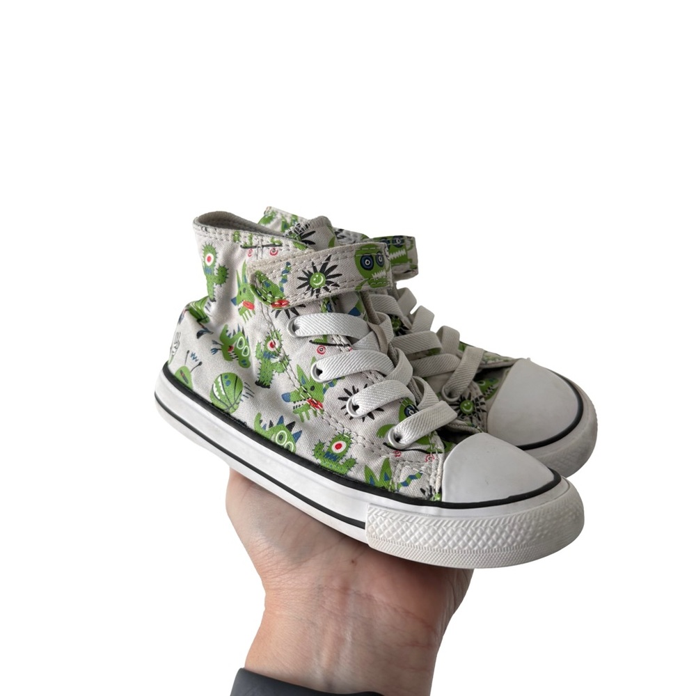 Converse Kids Green and Grey Monster Print High-Top Sneakers